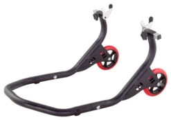BikeTek Premium Rear Track Paddock Stand - Matt Black W/Red Wheels