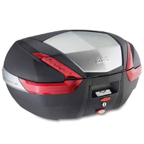 Givi V47N Monokey Motorcycle Luggage Top Box/Case 47L With Anodised Aluminium Finishing And Red Reflectors 1 Givi V47N Monokey Motorcycle Luggage Top Box/Case 47L With Anodised Aluminium Finishing And Red Reflectors